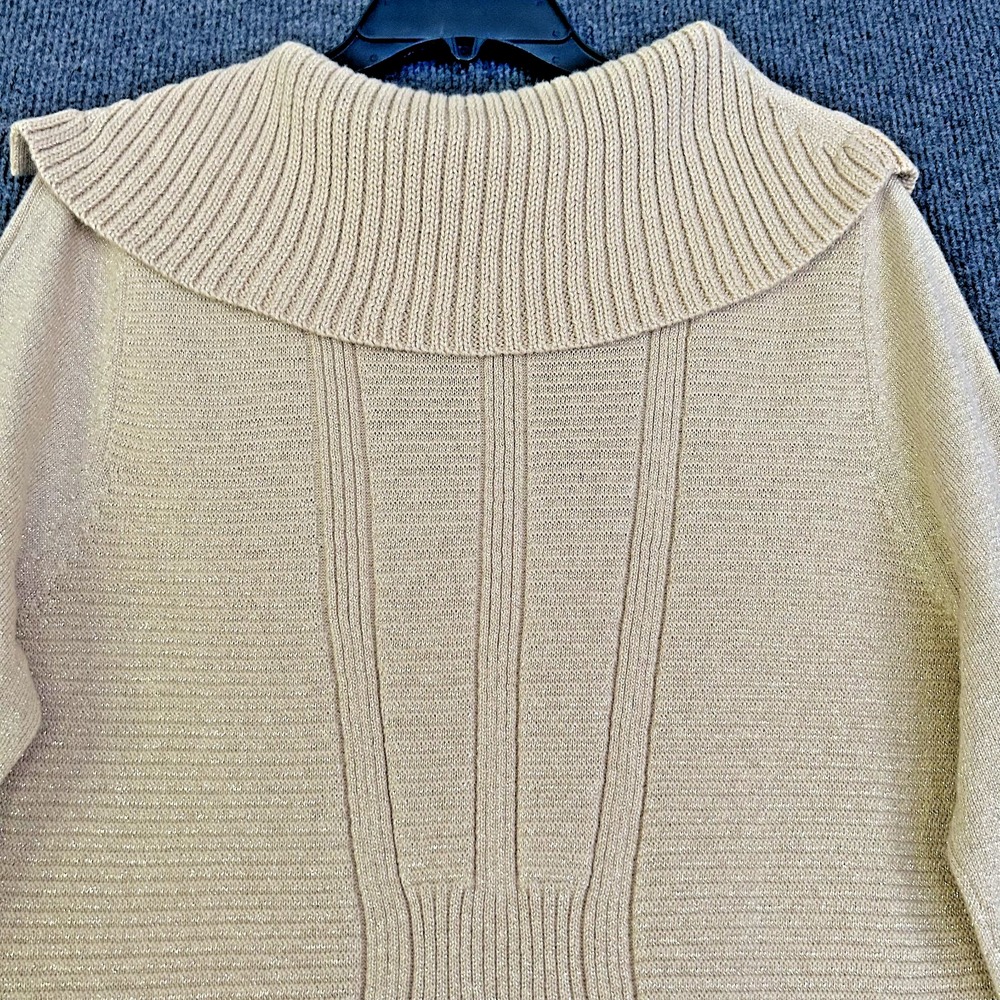 Style & Co Women XL Sweater Gold Shimmer Cowl Neck Ribbed Long Sleeve Party City - Picture 5 of 11
